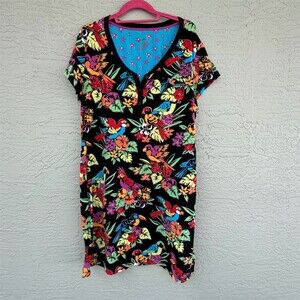 Nick & Nora Sleepshirt Nightgown Womens 2XL Black Tropical Birds Floral